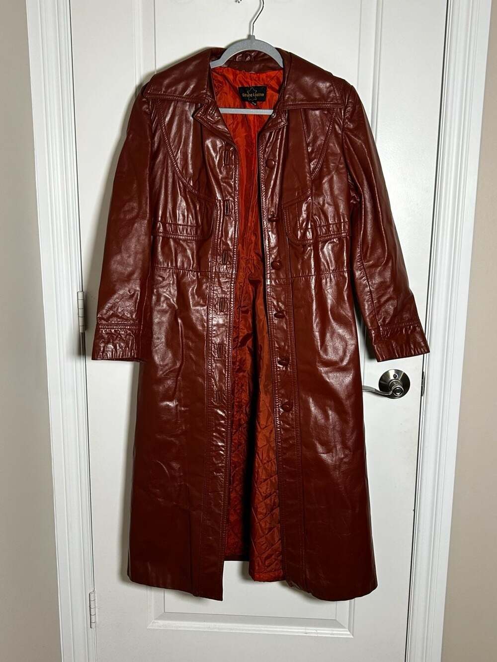 Vintage Brown Leather Long Trench Coat Matrix Style Size 9/10